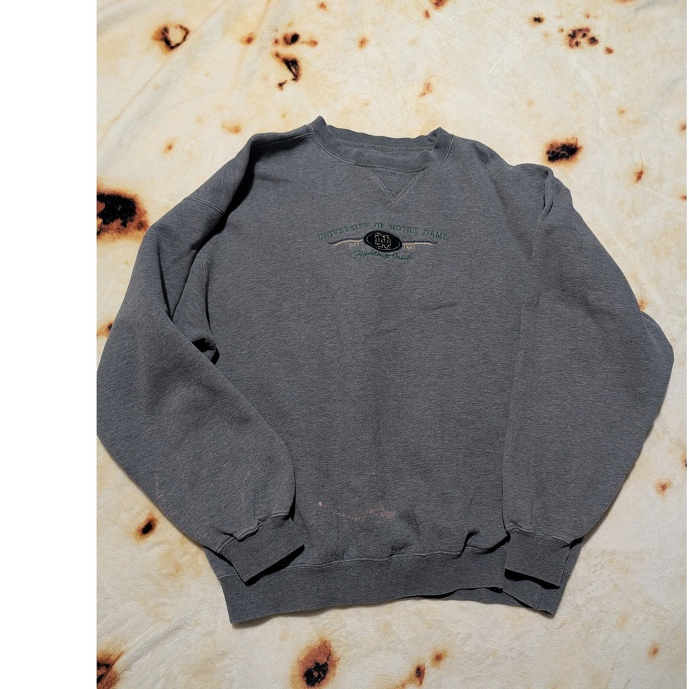 Vtg JanSport Notre Dame Fighting‎ Irish Sweatshirt Mens Large Gray Embroidered